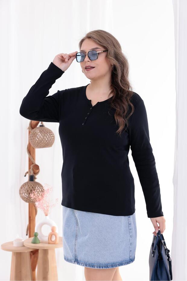 Plus Size Cotton Stretch Fabric Basic Blouse - 5