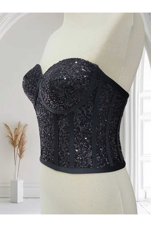Siyah Korse Büstiyer - 8