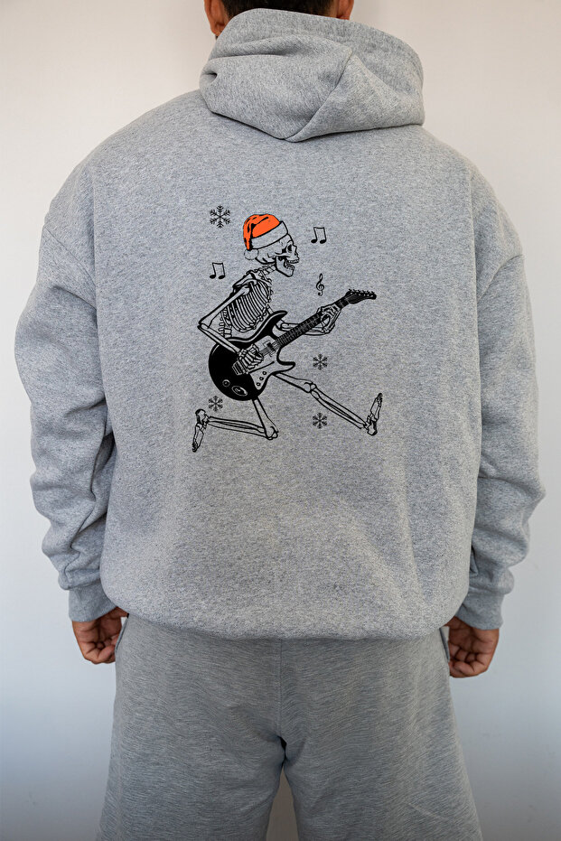 New Year Skeleton Back B Printed Gray Unisex Hooded O Oversized Sweatshirt