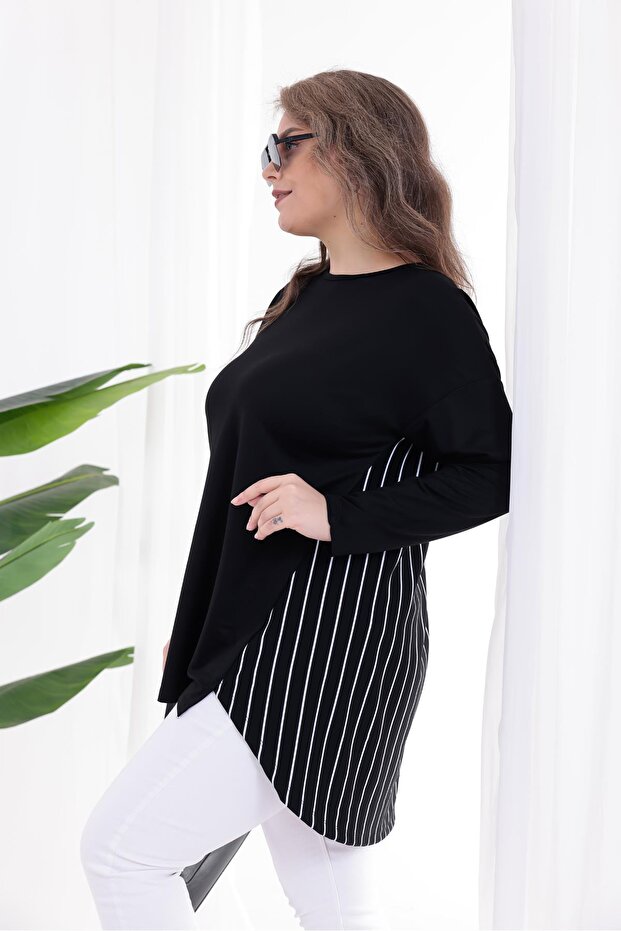 بلوزة تونيك مخططة كبيرة الحجم - 7