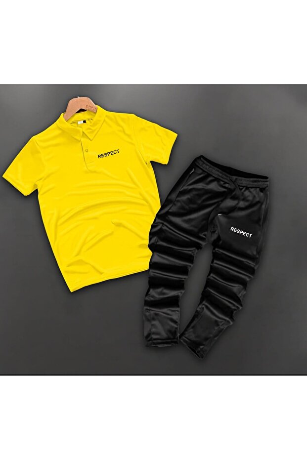 طقم بنطال رياضي مكون من قطعتين من Polo Yaka Respect مطبوع
