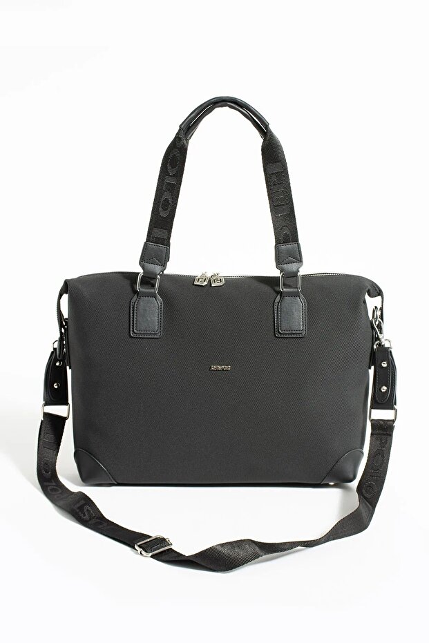 Women's Black Long Strap Hand and Shoulder Bag Large Size 232180Mhü