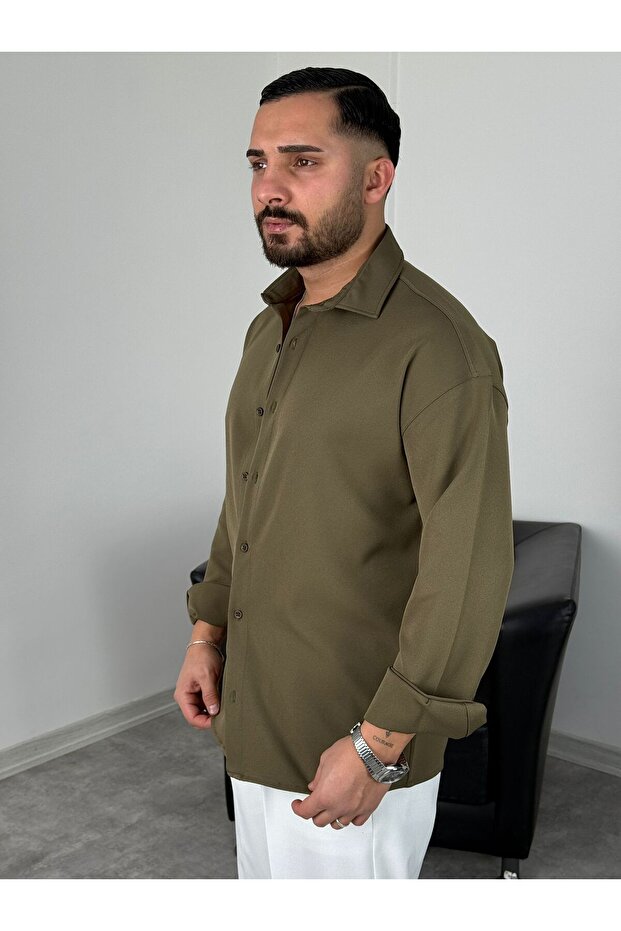 OVERSİZE DABIL İTHAL KUMAŞ GÖMLEK - 3