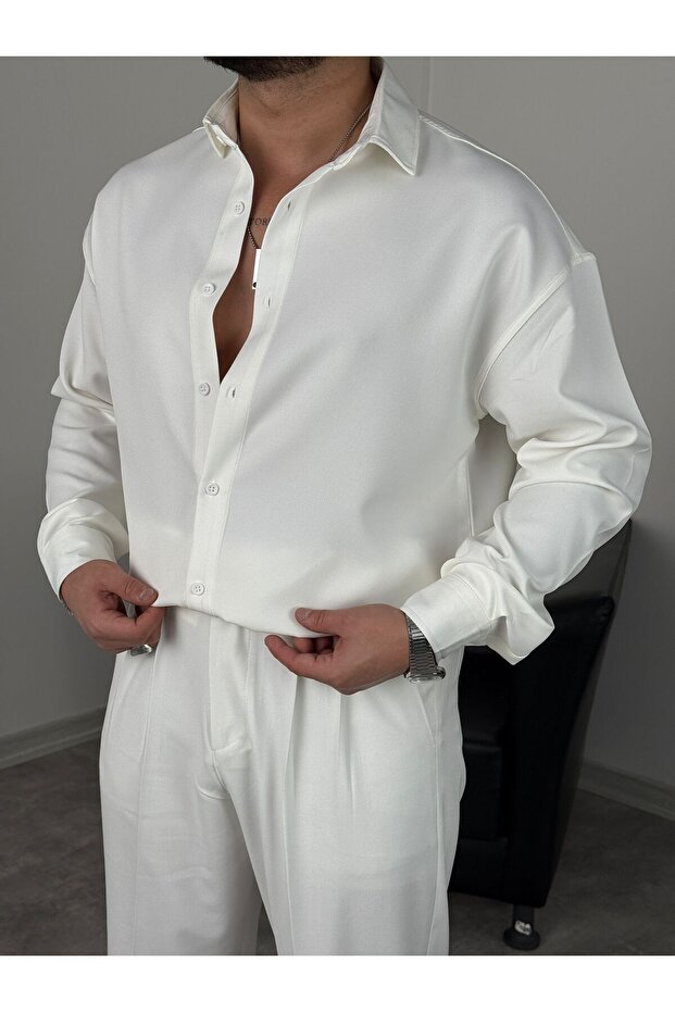 OVERSİZE DABIL İTHAL KUMAŞ GÖMLEK - 4