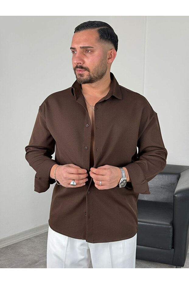 OVERSİZE DABIL İTHAL KUMAŞ GÖMLEK - 3