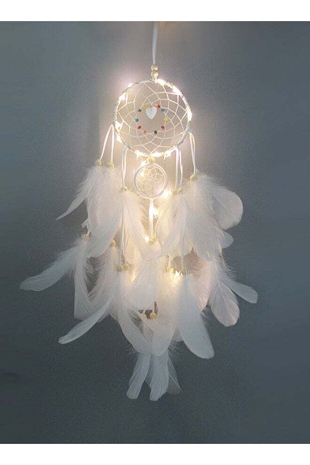 Feather Dream Catcher With LED Light White