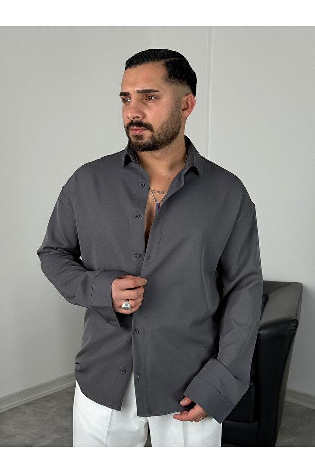 OVERSİZE DABIL İTHAL KUMAŞ GÖMLEK - 3