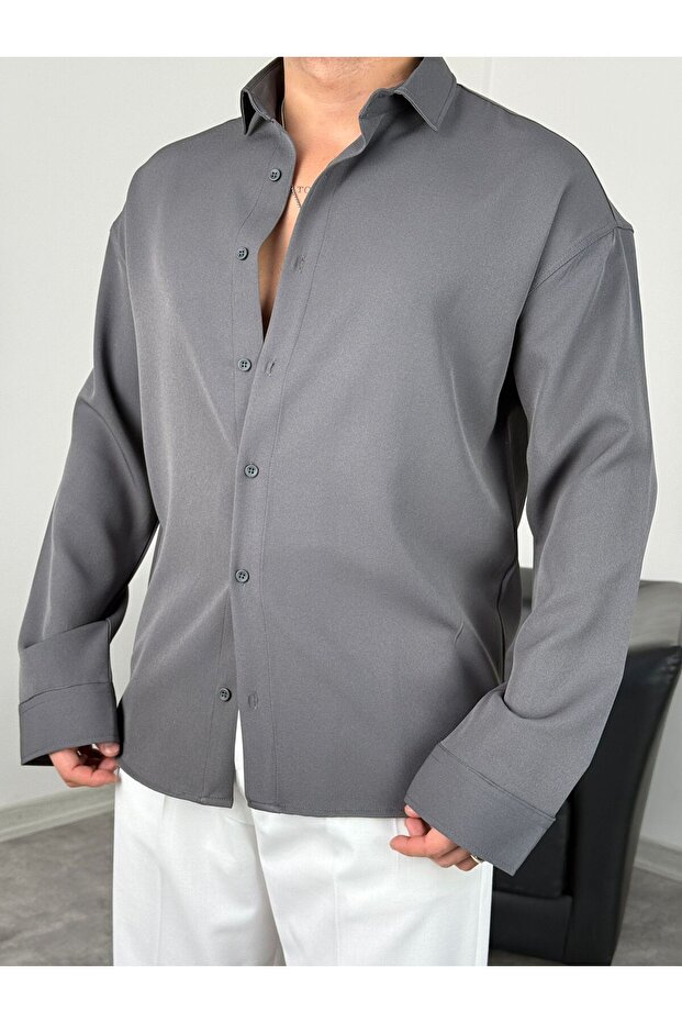 OVERSİZE DABIL İTHAL KUMAŞ GÖMLEK - 2