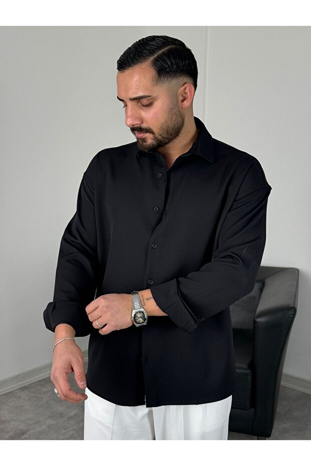 OVERSİZE DABIL İTHAL KUMAŞ GÖMLEK - 4