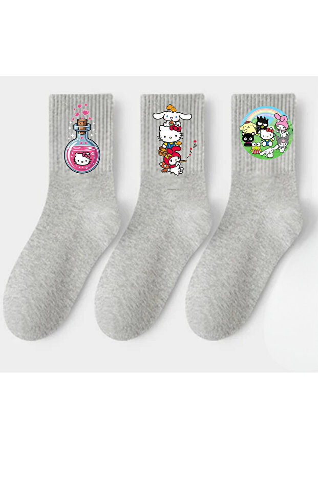 Hello Kitty Printed Gray School Socks