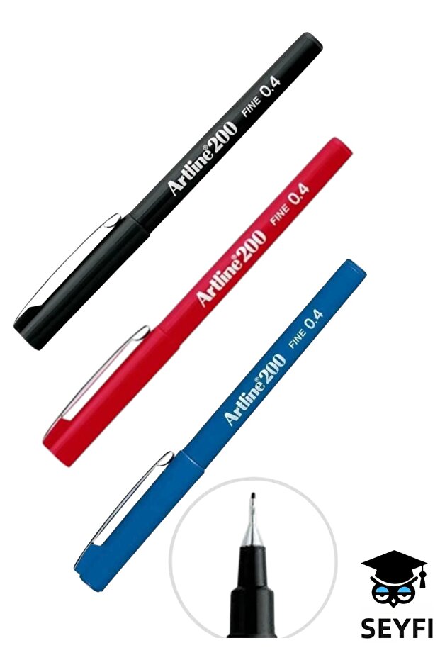 Artline 200N 0.4 mm Fine Tip Fineliner Pen Set 3 Pcs Black Blue Red