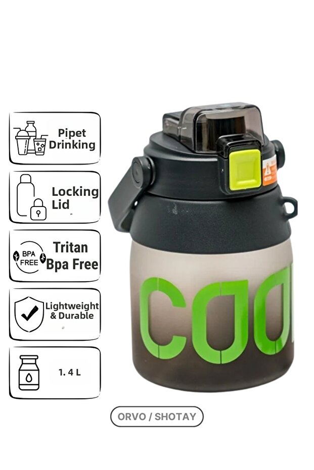 Sports Double Straw Tritan Flask 1.4L Water Bottle with Shoulder Strap