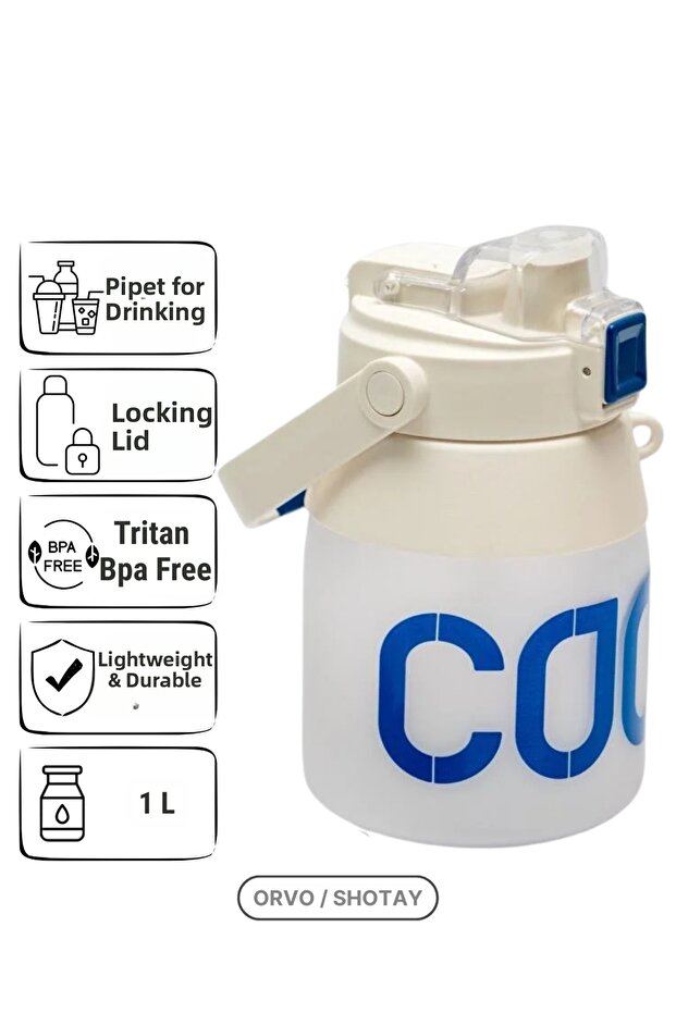 Sports Double Straw Tritan Flask 1 L Water Bottle with Shoulder Strap