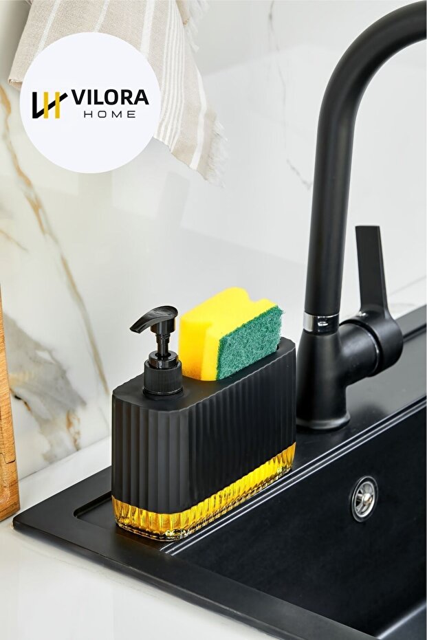 Modern Countertop Liquid Soap Dispenser with Transparent Base - Sponge Compartment (550 ml)