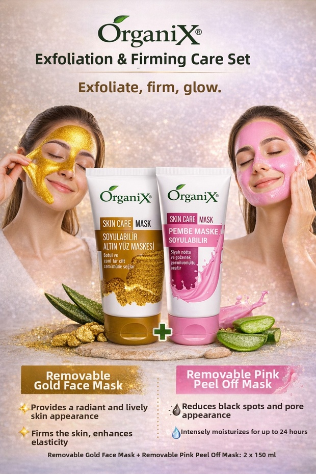 Purifying & Tightening Care Set | Peel Off Gold Face Mask + Pink Peel Off Mask 2×150ml