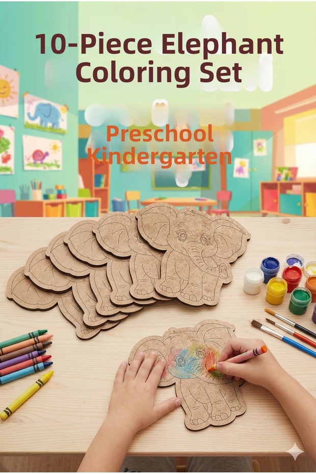 Cute Elephant Coloring Activity Art Preschool Kindergarten Nursery Activity Set 10 Pieces