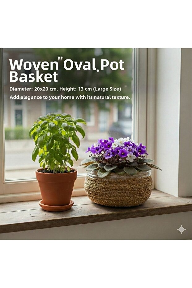 Natural Weave Flower Pot, Waterproof Inner Coating, Home/Office Decoration Basket