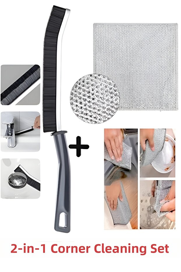 Joint Bathroom Kitchen Toilet Cleaning Brush & Miracle Microfiber Inox Cloth Wire Cloth