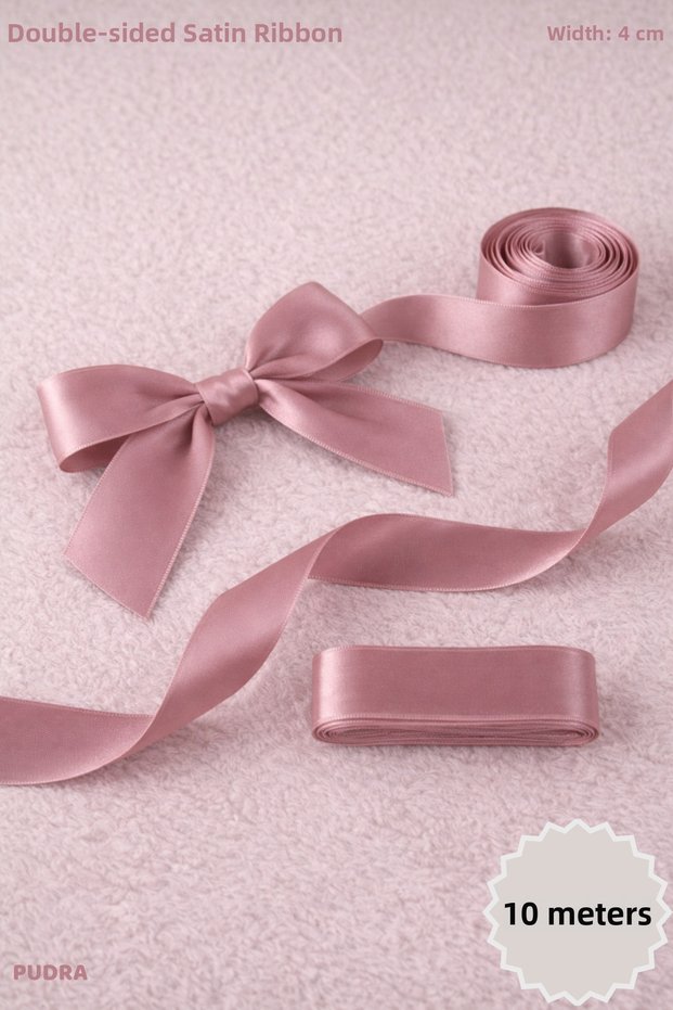 Powder Satin Ribbon 4 cm 10 Meters - Bohça, Nikah, Nişan, Çeyiz, Hediye, Süsleme, Doğum Günü, Parti