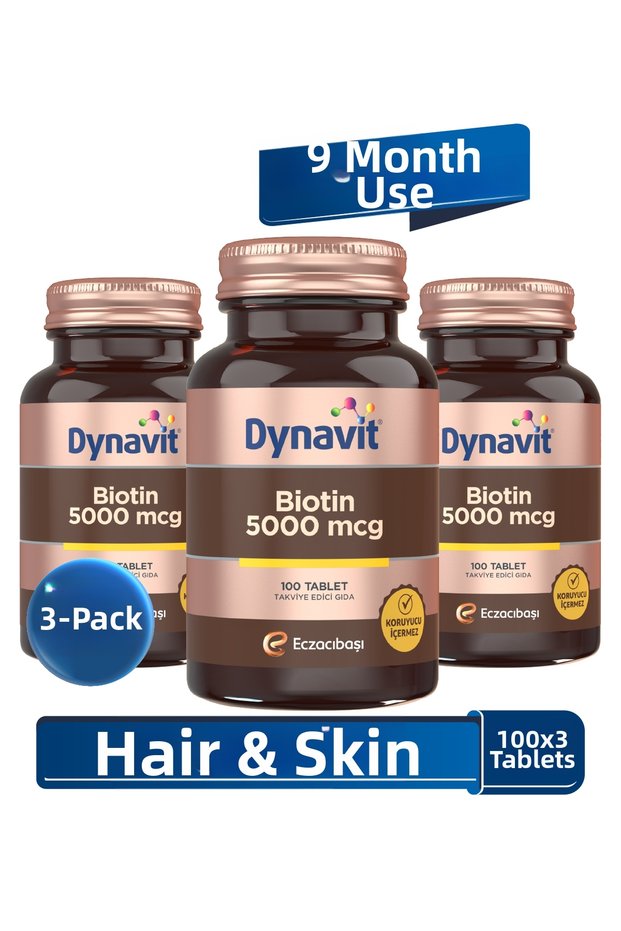Biotin 5000 Mcg 100 Tablets X3 - Hair & Skin