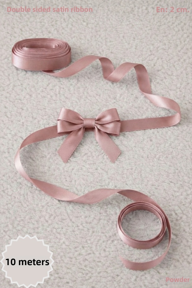Powder Satin Ribbon 2 cm 10 Meters - Bohça, Nikah, Nişan, Çeyiz, Hediye, Süsleme, Doğum Günü, Parti