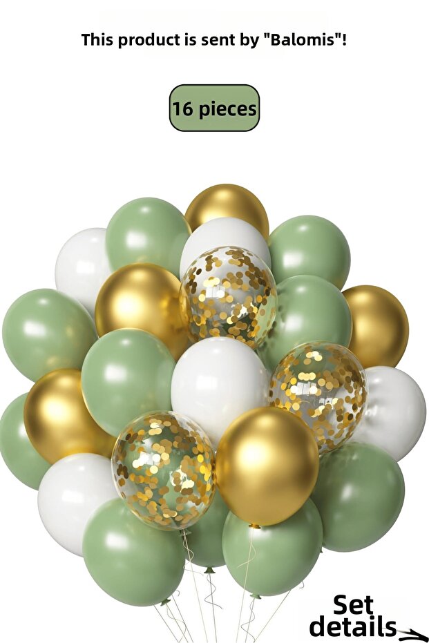 Mold Green Chrome Gold White and Transparent Balloon Set Balloon Sequin 11 Inch