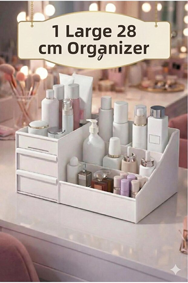 Rose Large Size XL 28 cm Makeup Cosmetic Perfume Cream Serum Organizer with Drawers Organizer White
