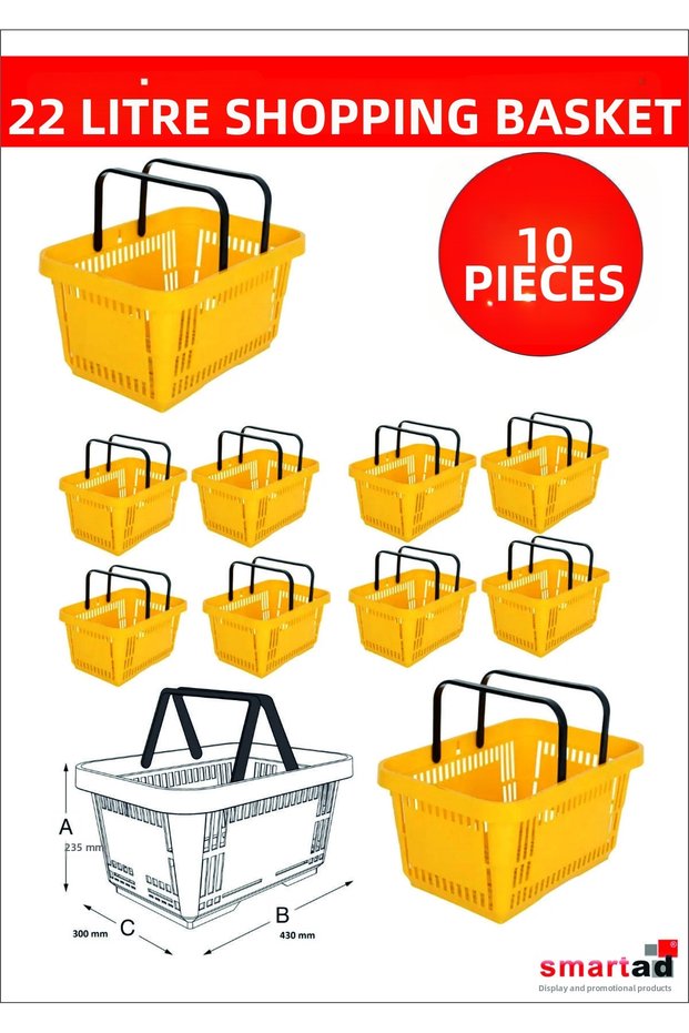 22 Liters 10 Pieces Grocery Basket, Shopping Basket, Grocery Basket with Handle Yellow