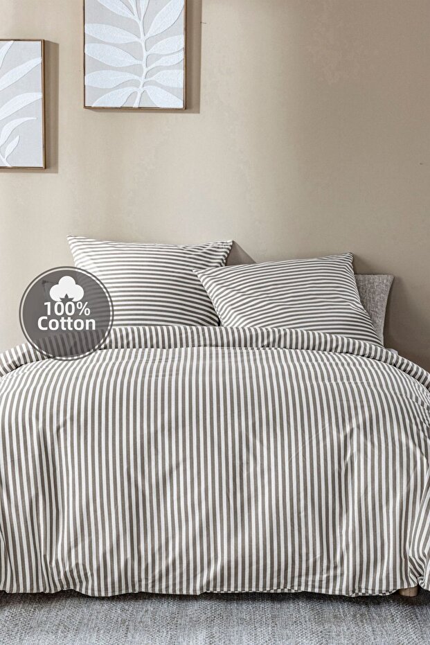 Stripe 100% Cotton Oversized Duvet Cover Set - 2