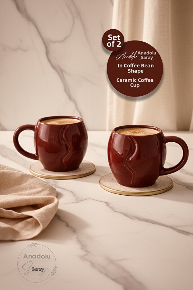 2 Pcs Ceramic Coffee Cup in the Form of Coffee Bean |   Stylish and Modern Design - 2