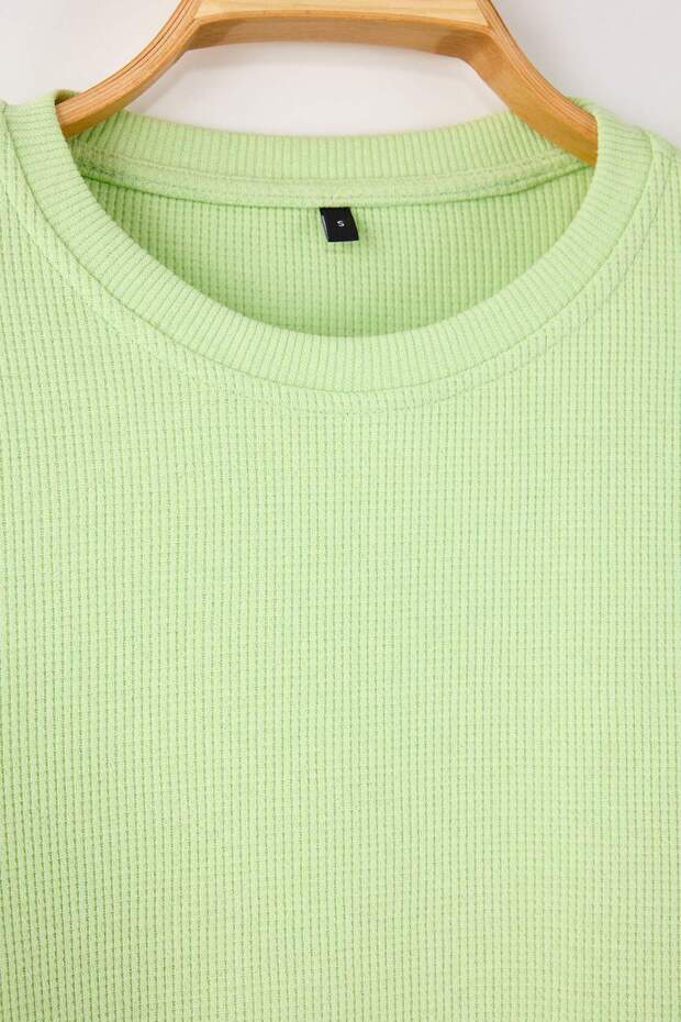 Yeşil Oversize/Geniş Kesim Bisiklet Yaka Şardonsuz Sweatshirt TMNAW25SW00194 - 2