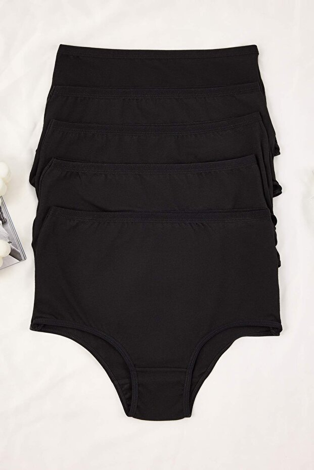 Siyah 5'li Paket Pamuklu Yüksek Bel Hipster Örme Külot THMSS25KU00030 - 1