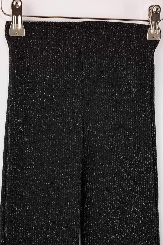 Siyah Simli Parlak Dokulu Kız Çocuk Örme Pantolon TKDAW26PL00006 - 3