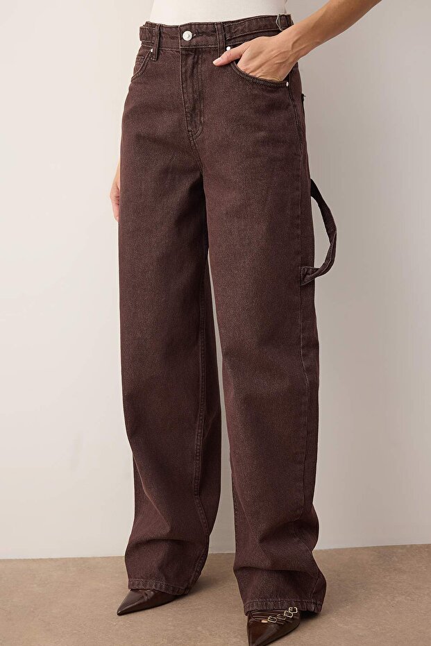 Kahverengi*001 Yüksek Bel Bol Kesim Loose Baggy Jeans TWOAW24JE00308 - 3