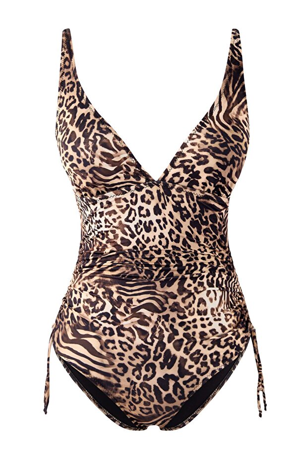 Leopar Desenli Tünelli V Yaka Kaplı Regular Mayo TBESS26MA00020 - 5