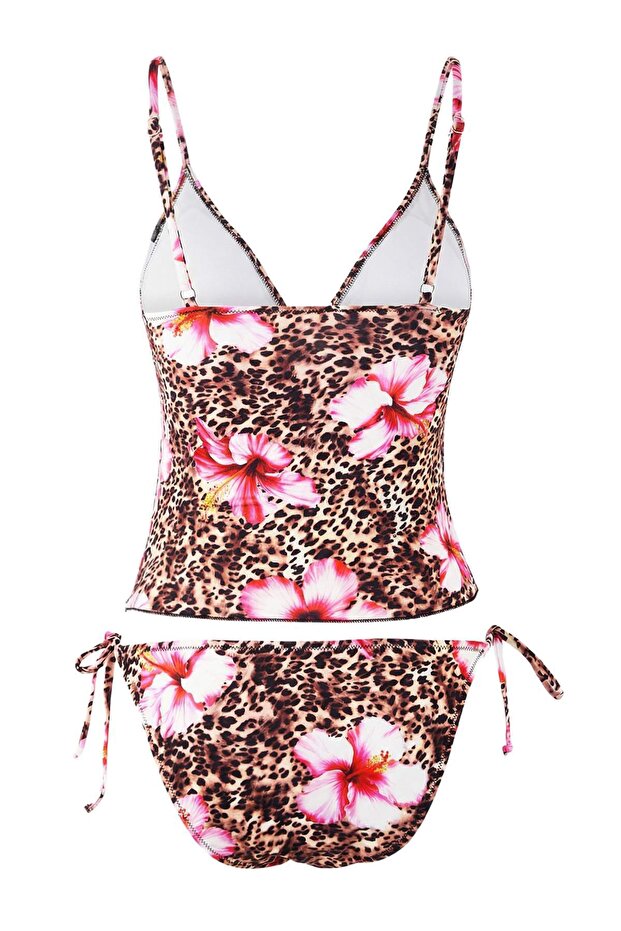 Çiçek Desenli Bağlama Detaylı Tankini Kaplı Regular Bikini Takımı TBESS26BT00009 - 5