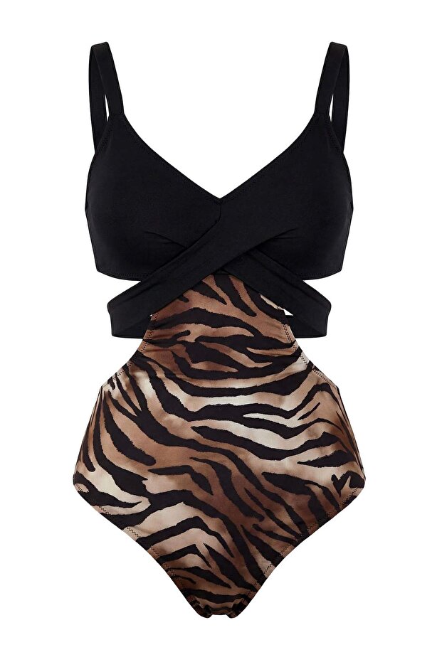 Zebra Desenli Cut Out Detaylı Kaplı Regular Mayokini TBESS26MY00002 - 5