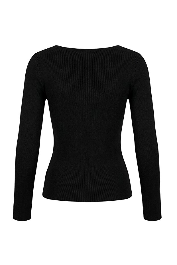 Wardrobe Essentials Siyah Yumuşak Dokulu Kayık Yaka Triko Kazak TWOAW26KZ00293 - 9