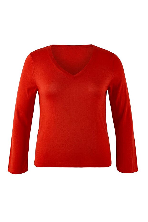 Red V-Neck Basic Thin Knitwear Sweater Tbbaw26An00079 - 1