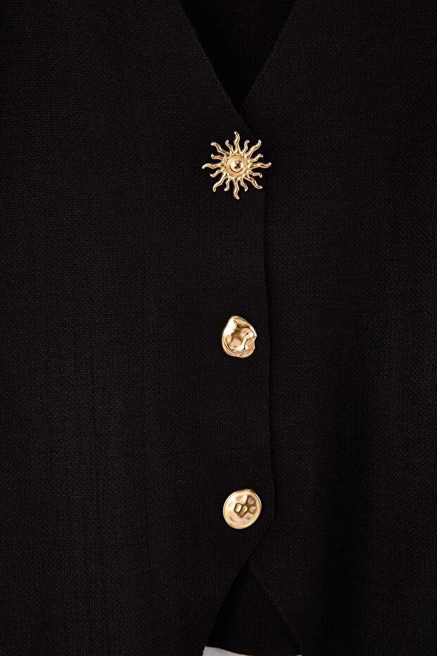 Black Trend Button Detailed Ceke Look Knitwear Cardigan Tbbaw26Av00043 - 2