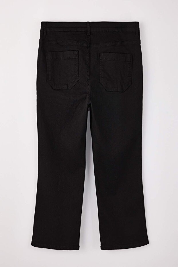 Solmayan Siyah Yüksek Bel Geniş Paça Esnek Crop Straight Fit Büyük Beden Pantolon TBBAW26CJ00056 - 7