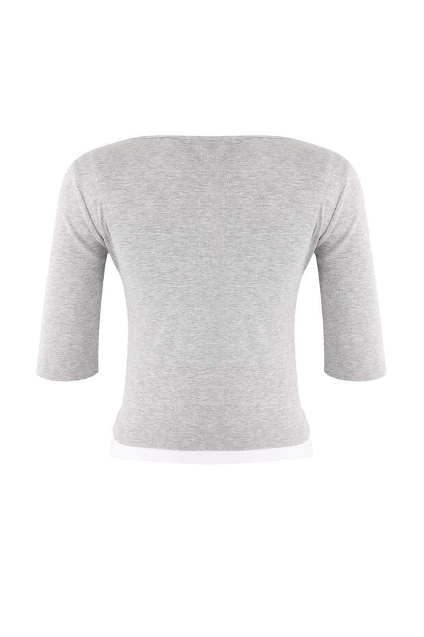 Wardrobe Essentials-Gri Melanj Fitted/Vücuda Oturan V Yaka Örme Bluz TWOSS26BZ00068 - 6