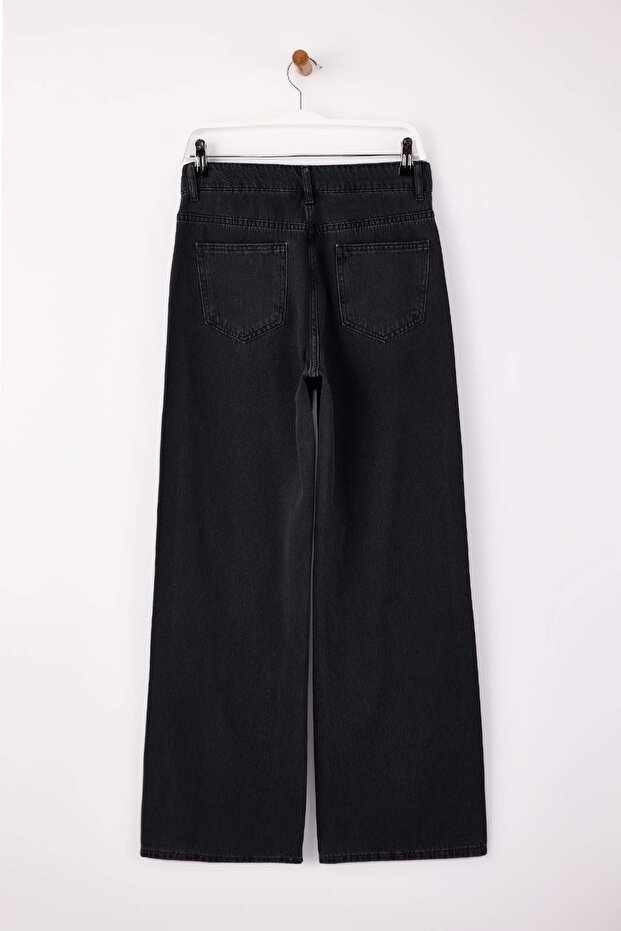 Siyah DÖKÜMLÜ Taş Detaylı Yüksek Bel %100 Pamuk Wide Leg Jeans TWOSS26JE00073 - 6