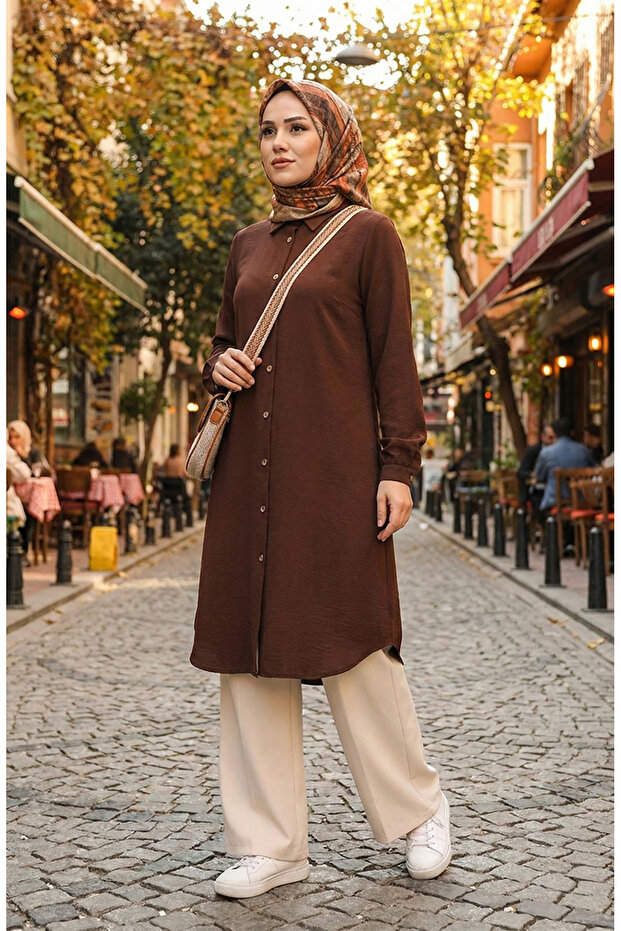 Viscose Tunic with Elastic Sleeves 0171-04 Brown