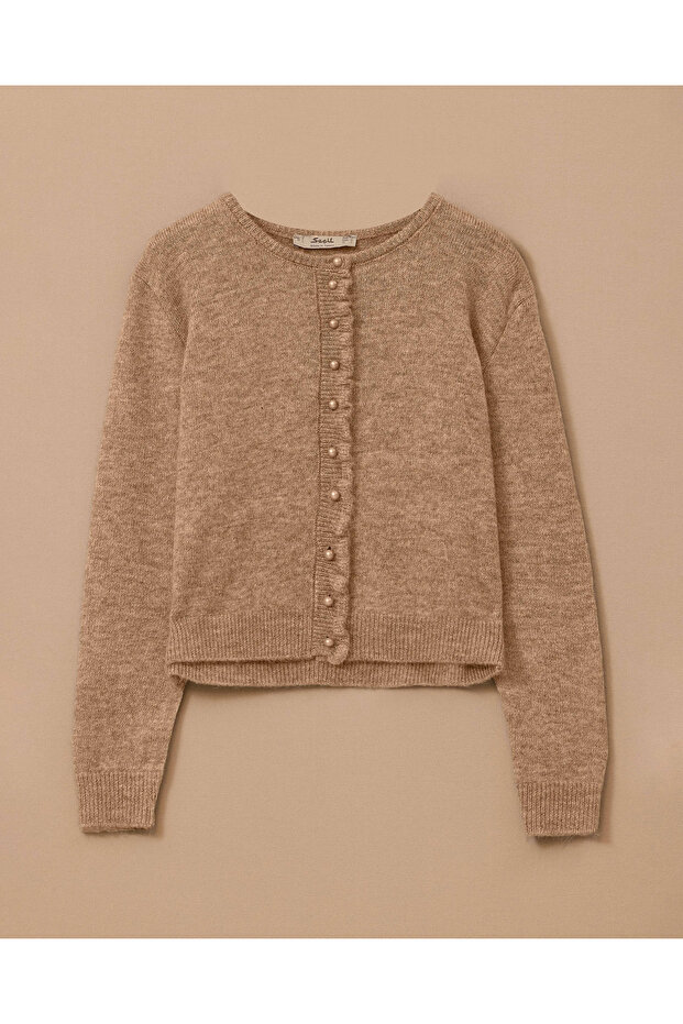 Düğmeli Bel Boy Triko Hırka - 5