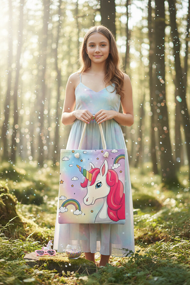 Unicorn Patterned Multi-Purpose Quality Fabric Bag - 3