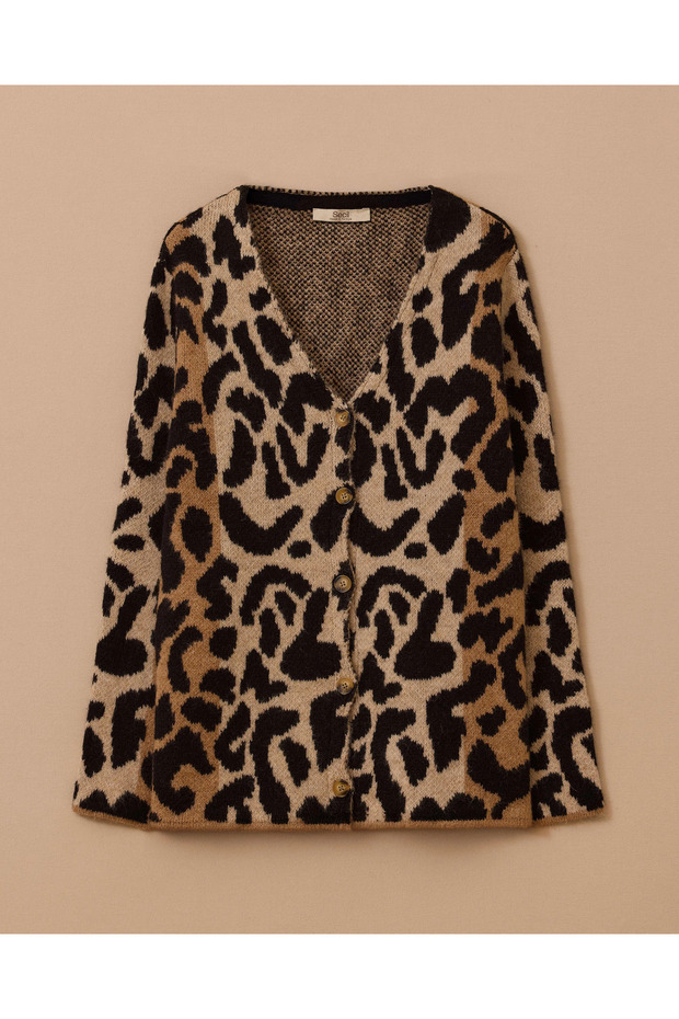 Leopar Desenli Düğmeli Hırka - 6