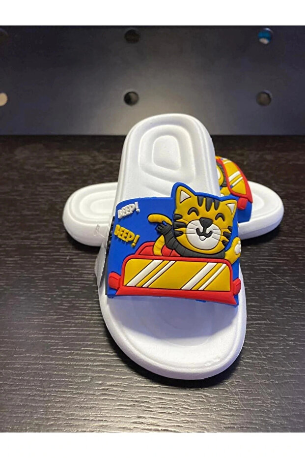 Boy's Slippers Cat White-Blue 15047