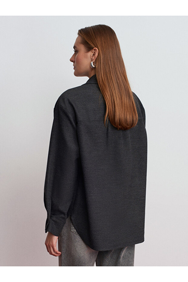 50537 Örme Oversize Gömlek-Antrasit - 2