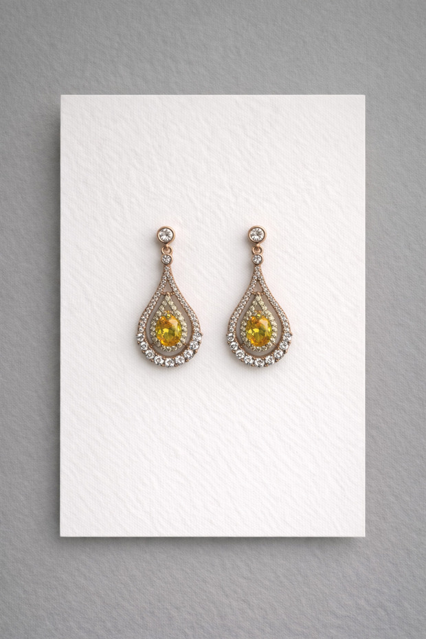 Steel Yellow Crystal Drop Stone Palace Series Mahidevran Earrings - Non-darkening-